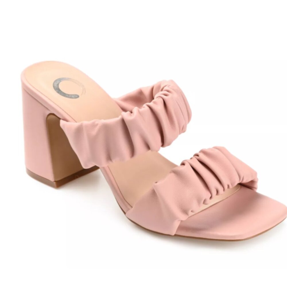 Journee Collection Zoee Open Square Toe Block Heel Sandals, Rose, Size 10, NEW